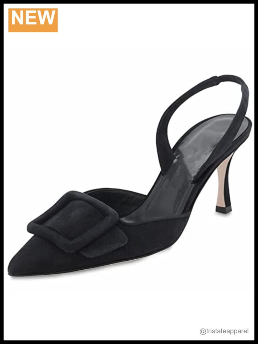 Suede Slingback Pumps Pointed Toe Stiletto Buckle High Heels Office Party